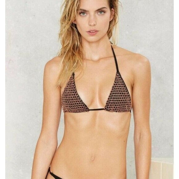 Luv Aj X Beachriot Black & Rose Gold Chainmail Triangle Bikini Top S - Picture 1 of 7